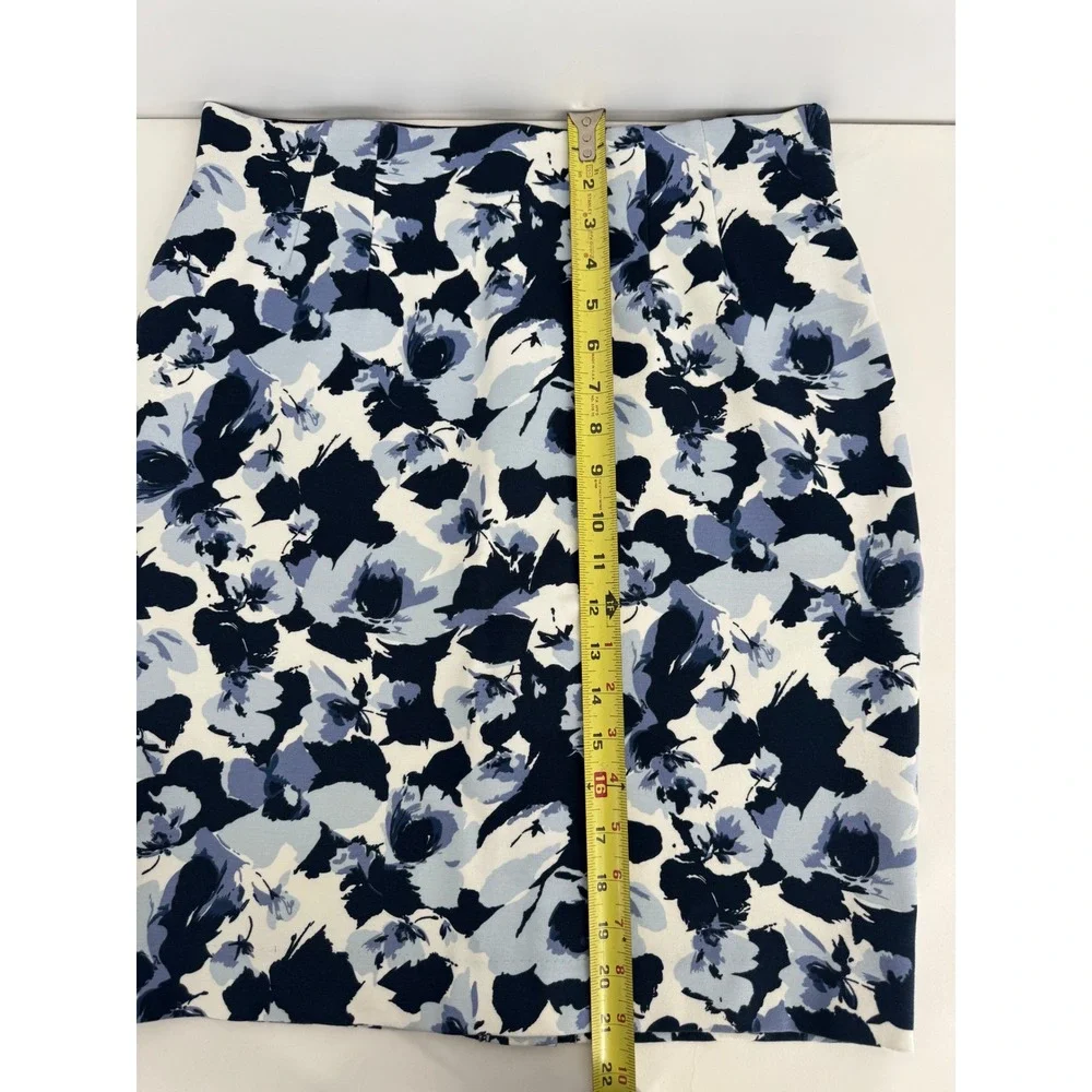 Amanda + Chelsea Womens Blue Floral Pencil Skirt Sz 10 Stretch Knee Length